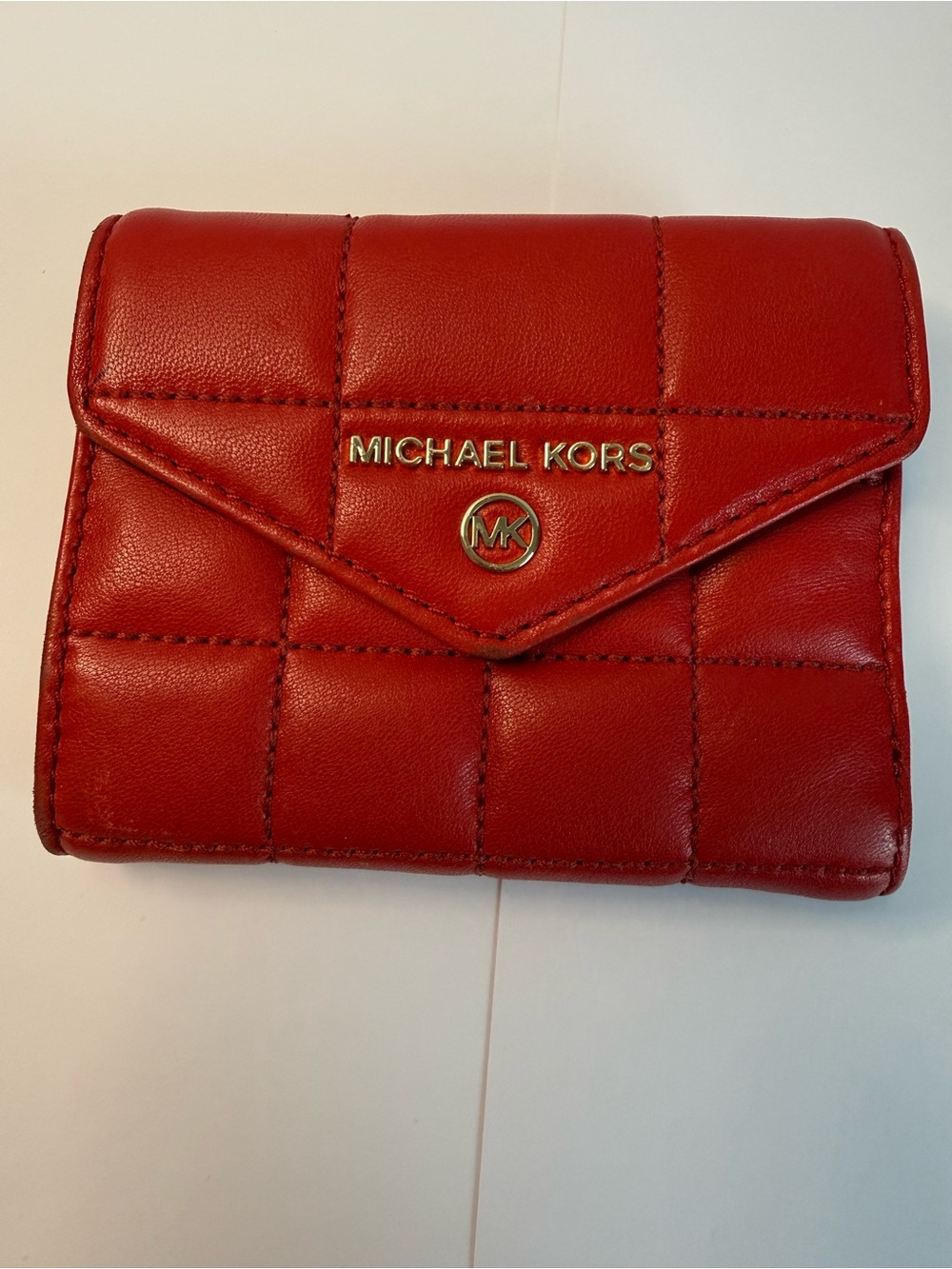 Michael Kors Red Quilted Leather Trifold Wallet Gold Hardware
